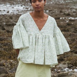 NWT Beaumont Organic Kitty-Paige Linen Top In Meadow Print in XS